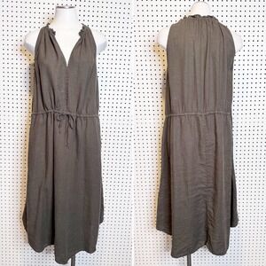 Velvet by Graham & Spencer | 100% Linen Ruffle V-Neck Drawstring Dress Small